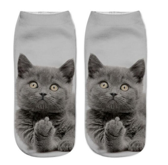 Meias de algodão com cabeça de gato 3d, meias com desenho animado na moda de rua selvagem, meias casuais e invisíveis