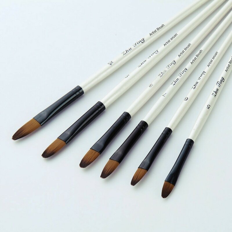 12 Nylon Hair Wooden Handle Watercolor Paint Brush Pen Artist Watercolor Painting Brushes Brush Oil Acrylic Flat&tip Paint Kit
