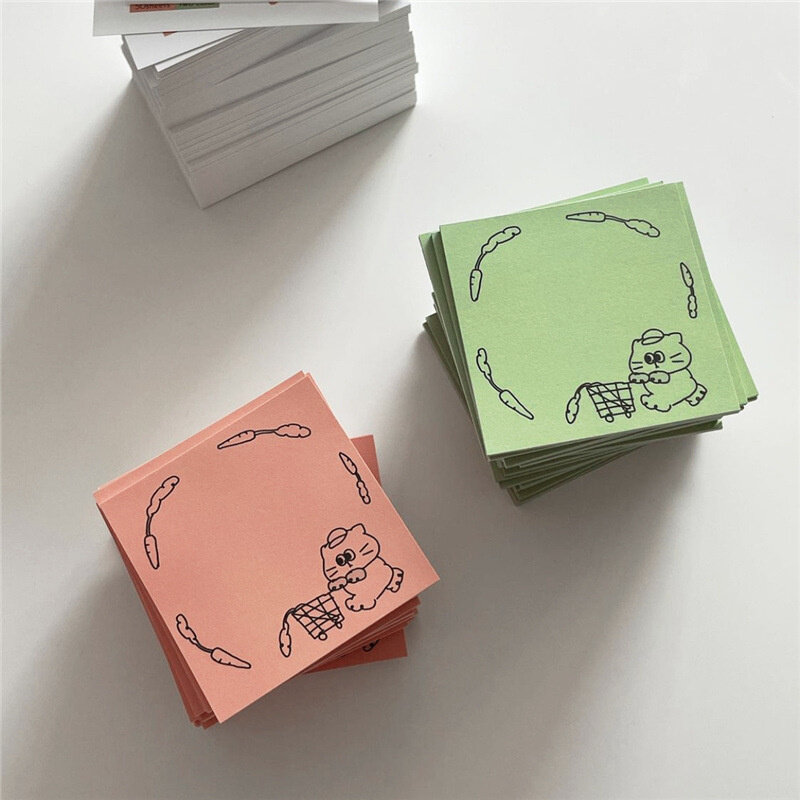 Brief Strokes Cat Shopping Cart Memo Pad Korean Ins Cartoon Cute Mini Notepad Message Paper School Kawaii Stationery 50 Sheets