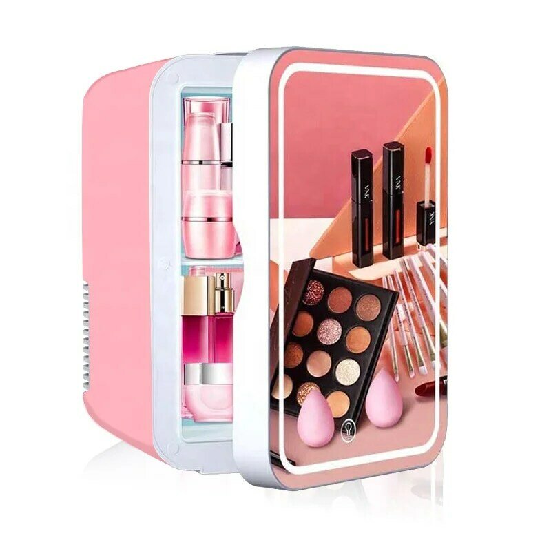 Mini Makeup Fridge with LED Light Mirror Portable Skincare Preservation Beauty Refrigerator for Car Home Use High Quality