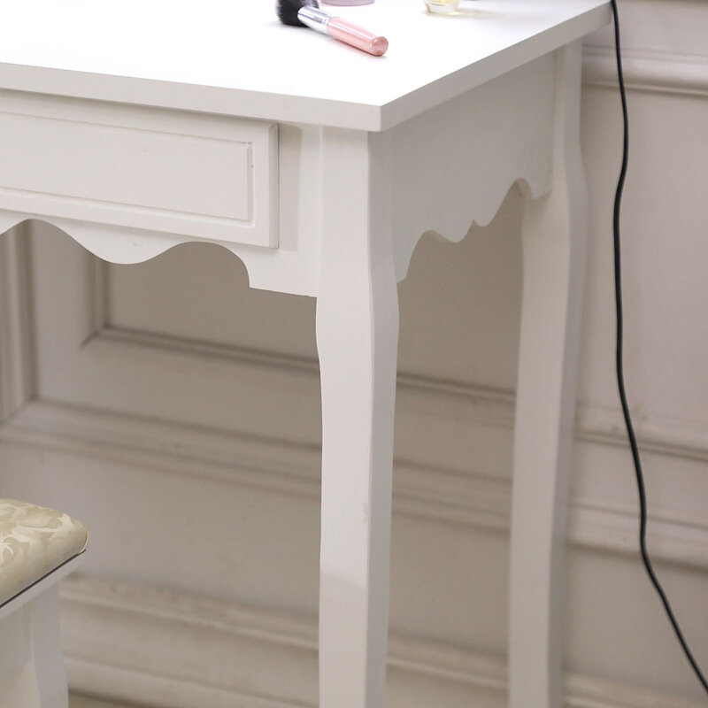 Pied de pompe simple, miroir généreux blanc avec ampoule chauffante, Table de toilette