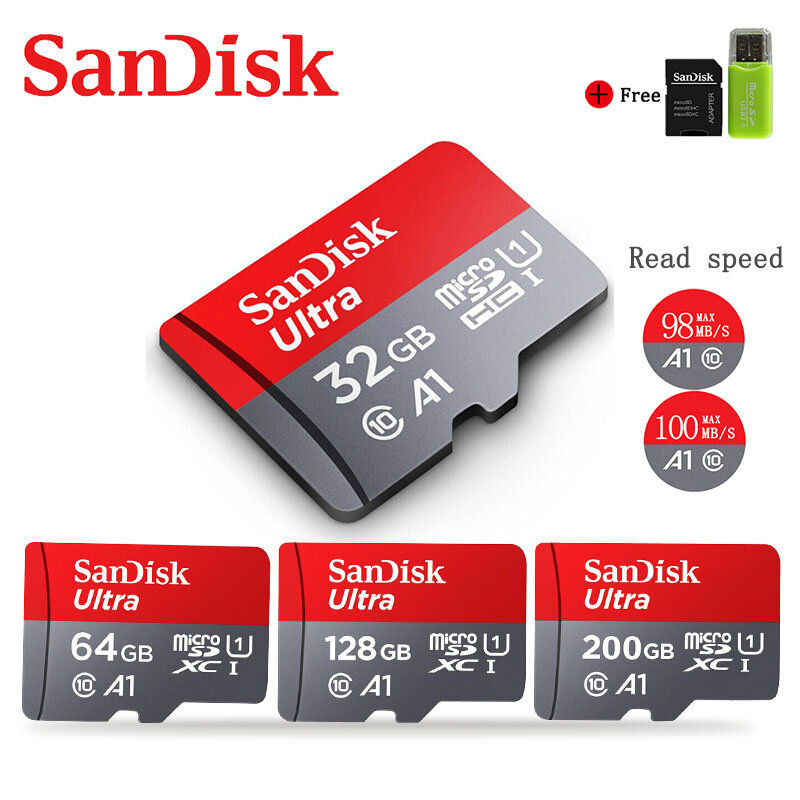 بطاقة ذاكرة سانديسك 256GB 200GB 128GB 64GB 98 برميل/الثانية بطاقة مايكرو sd Class10 32GB 16GB بطاقة ذاكرة فلاش بطاقة ذاكرة Microsd للهاتف