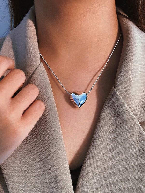 Ssteel aço prata esterlina 925 coração pingentes e colares para as mulheres personalizado cobra corrente colar acessórios jóias finas