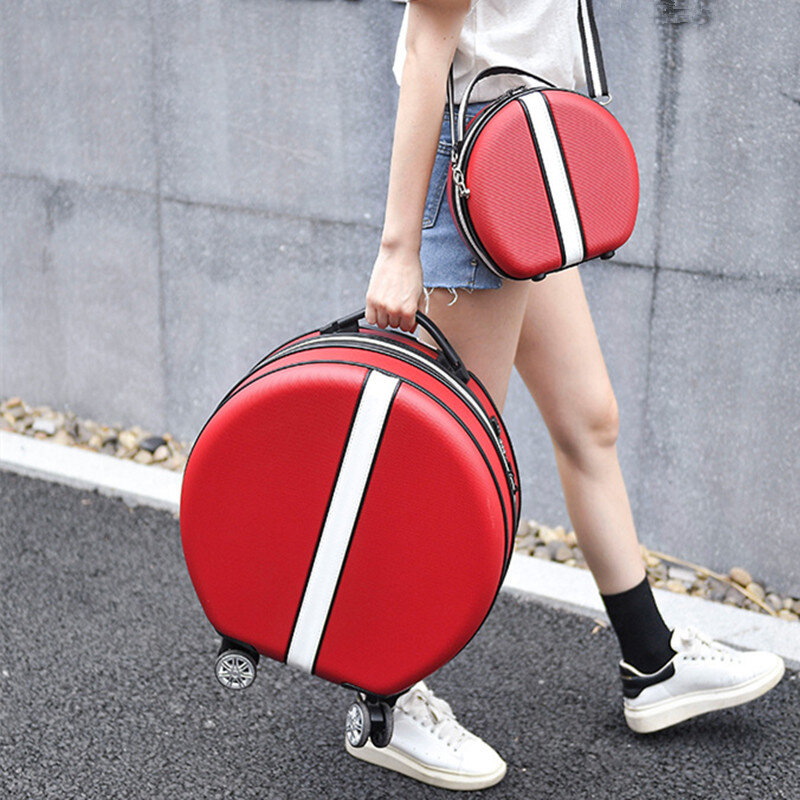 Women Rolling Suitcase with Cosmetic case,Round ABS+PC Travel Luggage Bag ,Universal wheel trip Trolley Box and Handbag
