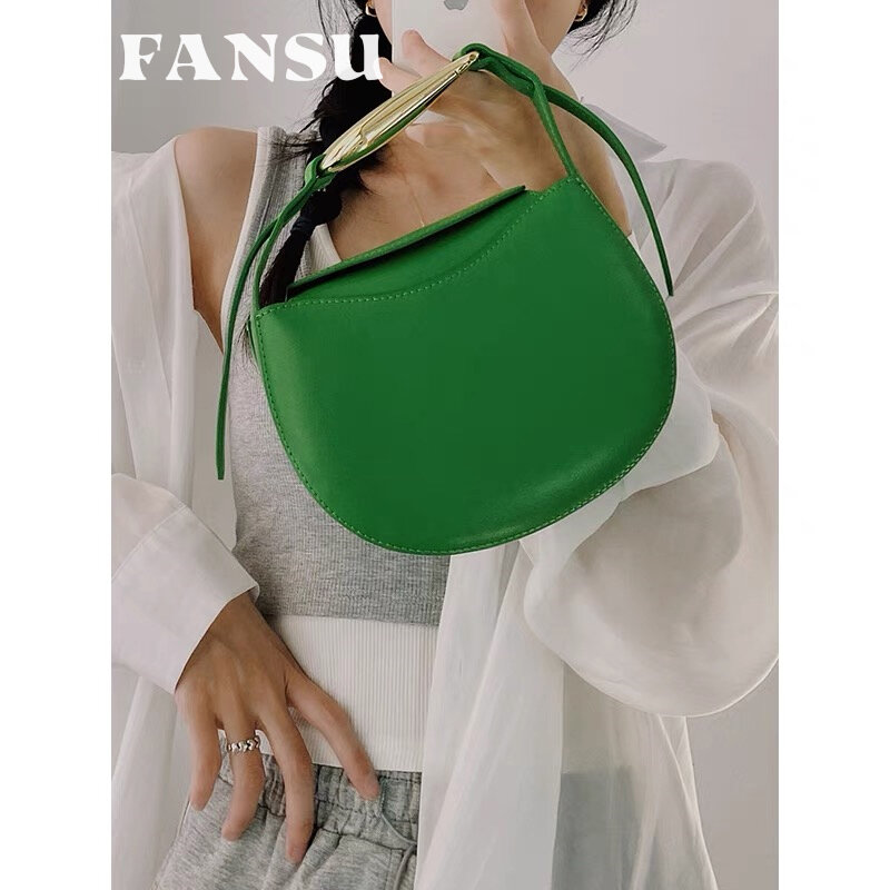 FANSU تصميم ماركة الموضة جلد طبيعي تنوعا حقيبة يد الشفاه طباعة السرج حقيبة معدنية المعصم جلد البقر الكتف حقيبة كروسبودي