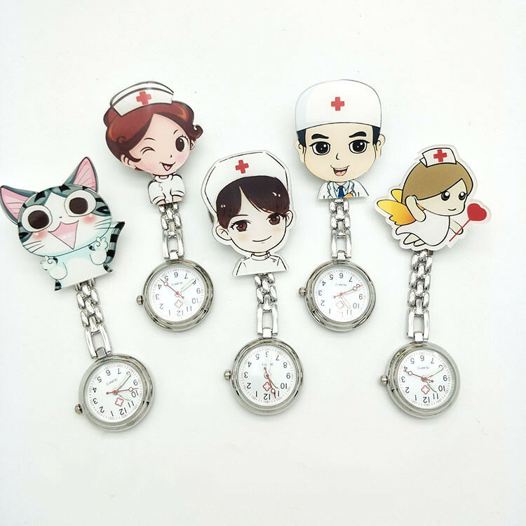 Relojes de bolsillo de goma suave con diseño de animal de dibujos animados para mujer, relojes médicos para gato y doctor