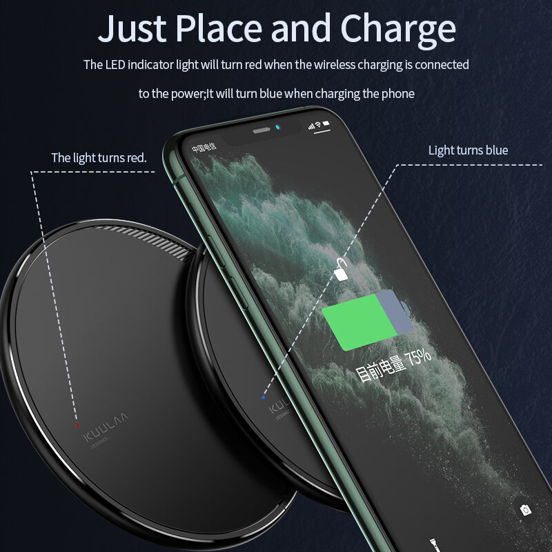KUULAA Qi Wireless Charger For iPhone 13 12 11 Pro 8 X XR XSMax 10W Fast Wireless Charging for Samsung S10 S9 S8 USB Charger Pad
