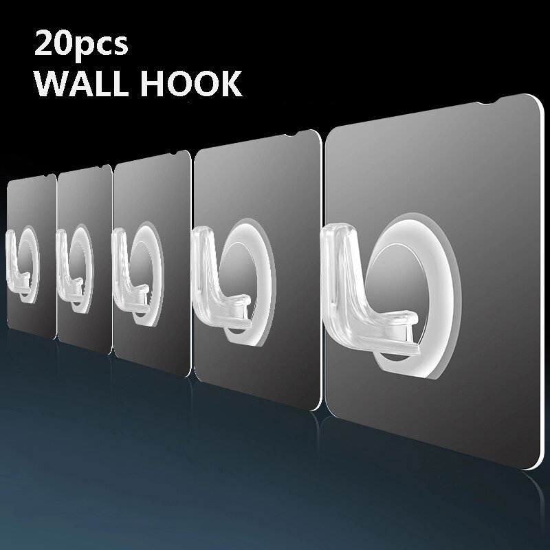 20個透明な壁フック強力な自己接着ドア壁ハンガーフック吸引重負荷ラックカップ吸盤キッチン浴室