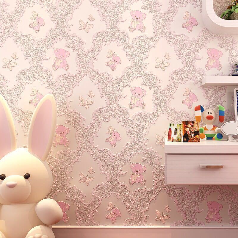Papel tapiz autoadhesivo de oso de dibujos animados, decoración de pared de habitación, 3x 0.53m, 3D, tridimensional, color rosa cálido