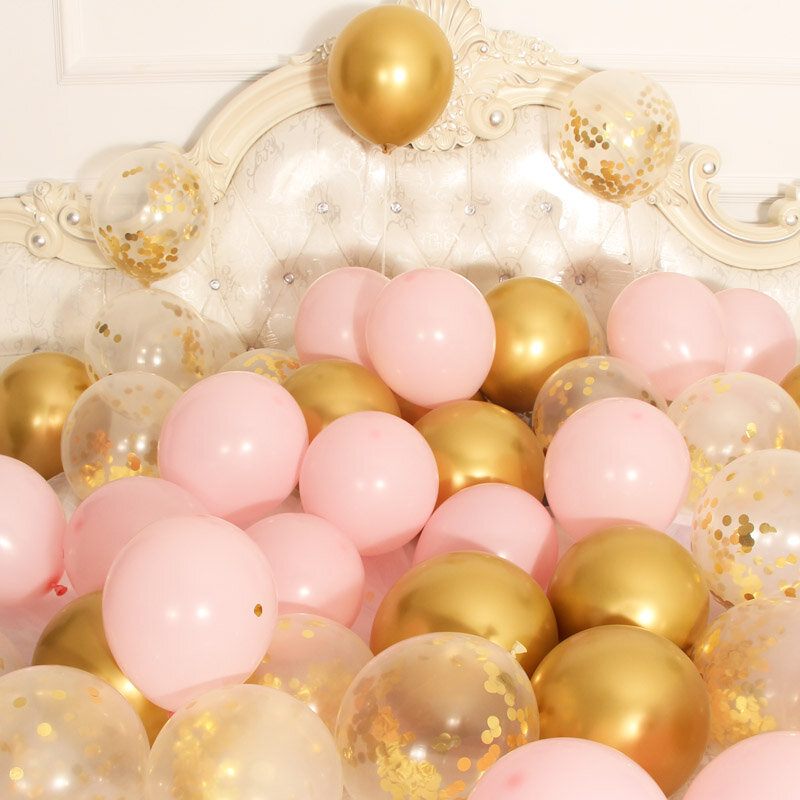 Balões de ouro rosa conjunto de confetes cromo metálico balão festa de aniversário decoração de casamento adulto crianças bolas de ar hélio globals