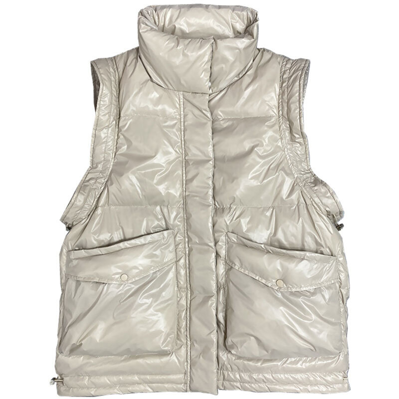 Veste en duvet de canard blanc pour femme, col montant, épais, chaud, décontracté, sans manches, nouvelle collection hiver 90%