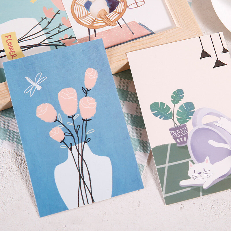30 Pçs/set Lazer Série Da Vida do Gato Cartão Postal Pintado À Mão Gatinho Bonito Cartões Cartão de Mensagem de Cartão de Presente de Aniversário