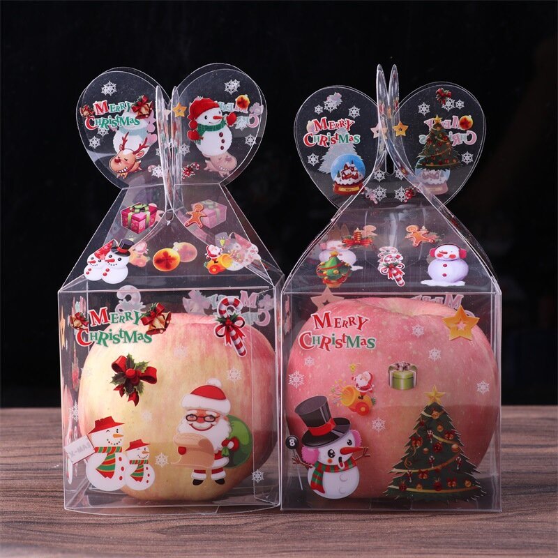Cajas transparentes con estampado navideño de dibujos animados, embalaje de dulces de manzana, Cajas de Regalo individuales creativas, estilo navideño bonito
