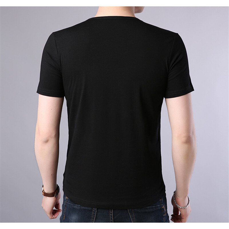 Camisa de manga curta masculina 1 verão nova tendência versão coreana do algodão primavera masculino gola redonda x1nma12