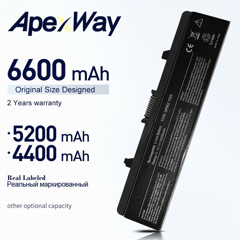 Apexway-batería para ordenador portátil, pila para Dell Inspiron 297, 1525, 1526, M911G, RN873, RU586, XR693, X284g, Dell Vostro 1545, 1546, 500