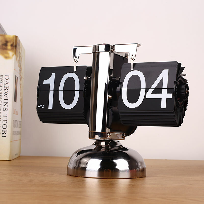 Relógio de mesa relógio de mesa de mesa de aleta retro escala digital suporte automático reloj mesa despertador flip engrenagem interna operado relógio de quartzo