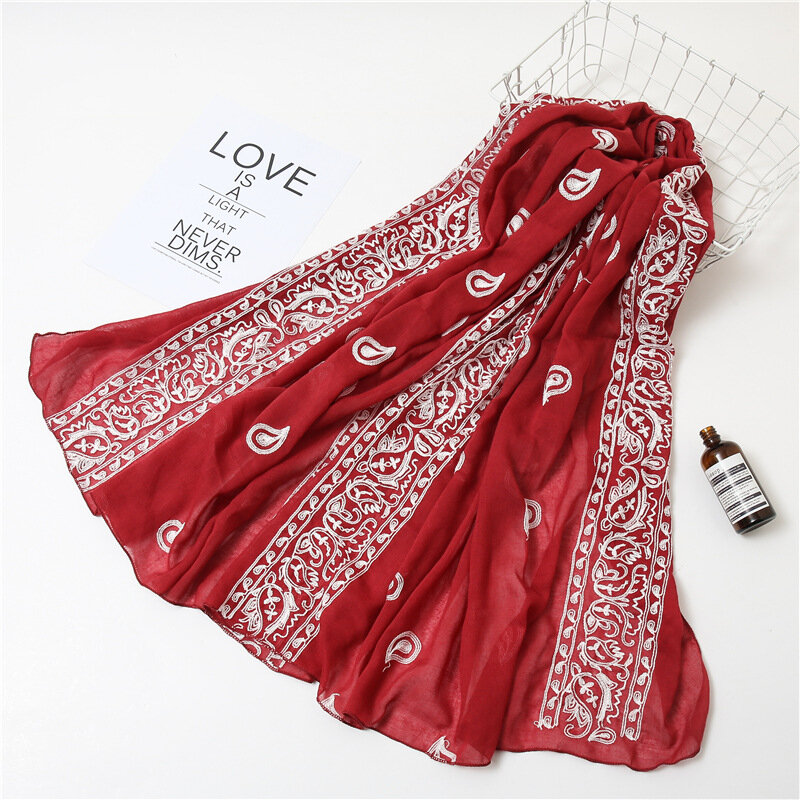 Ethnischen Stil Stickerei Schal Für Frauen Retro Cashew Muster Baumwolle Schals und Wraps Muslimischen Hijab Foulards Muslimischen Sjaal 90*180cm