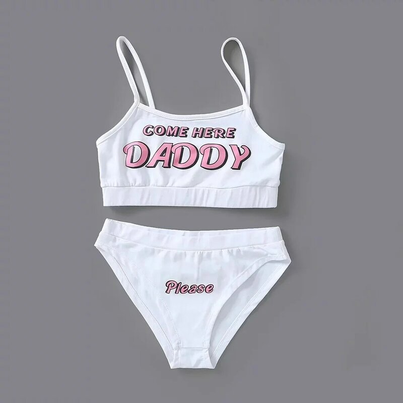 Комплект из двух предметов, майка с надписью «COME HERE DADDY», сексуальное летнее укороченное бикини без рукавов в стиле Харадзюку