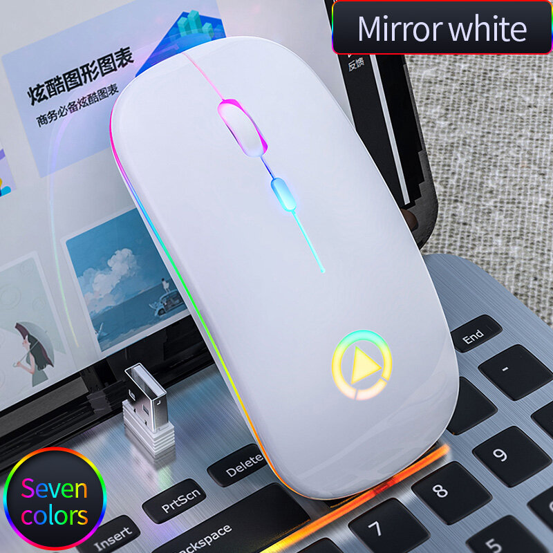 Bezprzewodowa mysz LED Slim akumulatorowa bezprzewodowa cicha mysz, 2.4G przenośne optyczne USB bezprzewodowe myszy komputerowe z odbiornikiem USB