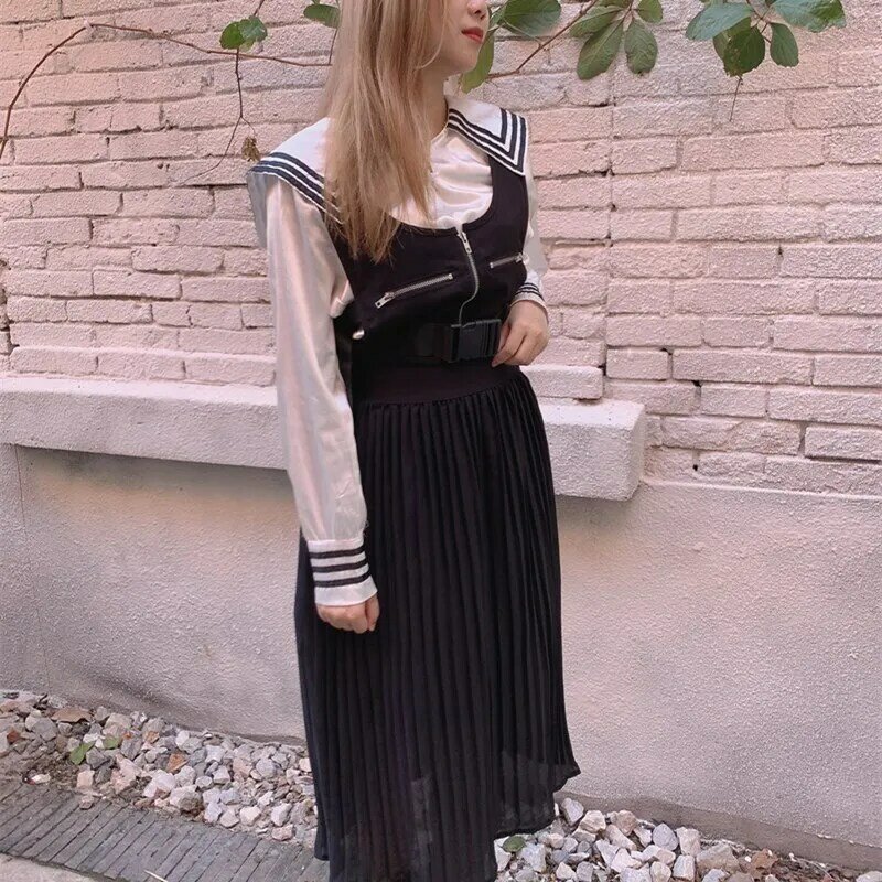 Faldas largas plisadas de talla grande para mujer, falda informal por debajo de la rodilla de gasa rosa de cintura alta, color blanco, Harajuku, Saia, Jupe, 2021