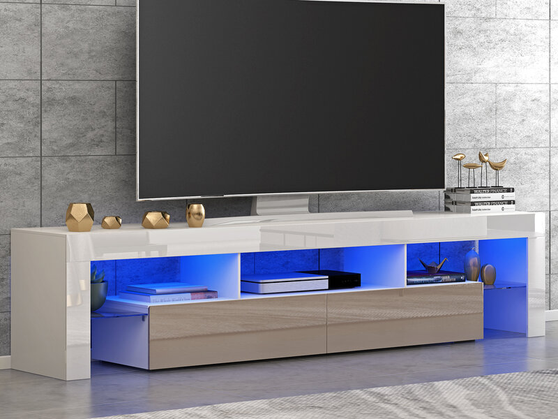Stojaki pod telewizor o długości 160cm, przednia dioda LED RGB o wysokim połysku, 2 szuflady do przechowywania, szklana półka, meble do salonu szafka TV