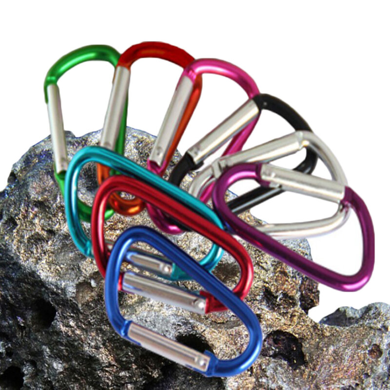 1PC Climbing Accessories Random Color D Shaped Aluminum Alloy Carabiner Hook Keychain for Outdoor Camping Hiking Rock Rescue