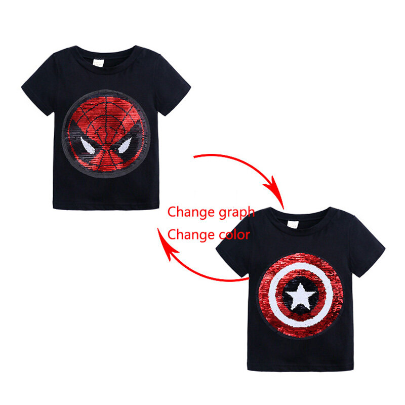 Musim Panas Pakaian Bayi Gadis Anak Laki-laki T-shirt 1Pcs Magic Payet Perubahan Grafik Reversibel Kasual Untuk T Shirt Anak-anak Atasan tee
