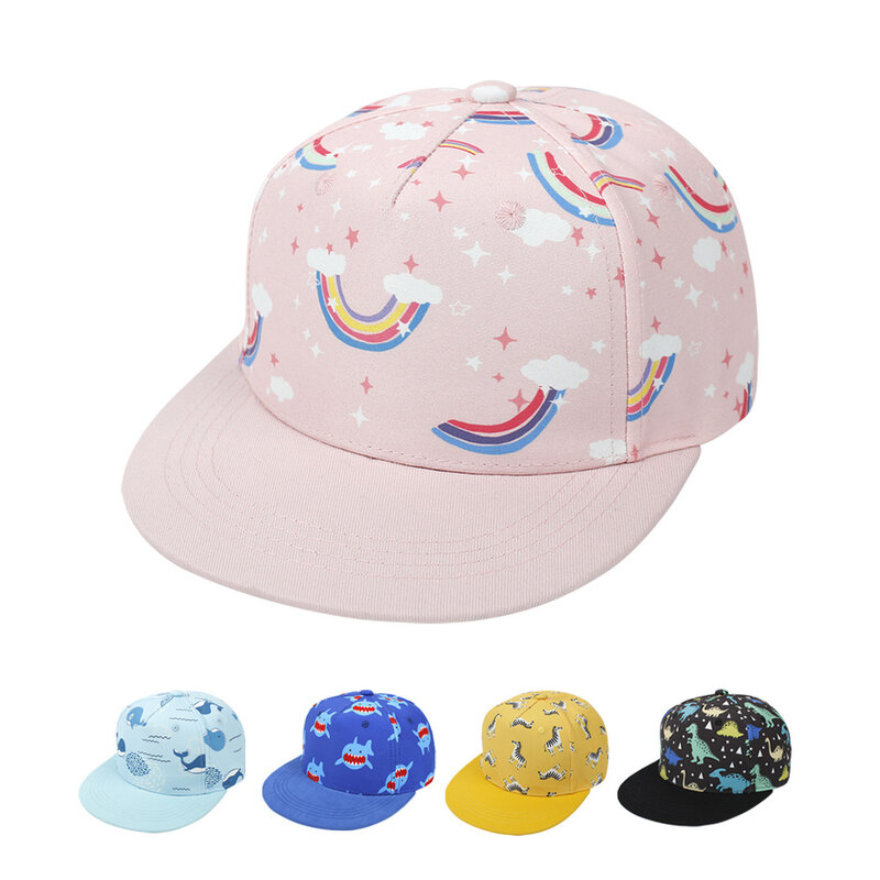 1pc Regenbogen Clound Baumwolle Hip Hop Cap Für Kinder Junge Mädchen Alter 2-8 Headwear Outdoor Casual Tier obst Shark Snapback Hut Baseball