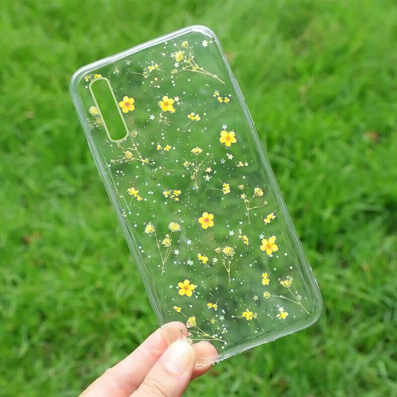 LAPOPNUT Real flor seca hecha a mano suave funda de silicona para Samsung Galaxy A71 A51 A10 A20 A30 A40 A50 A70 cubierta transparente a prueba de golpes fundas
