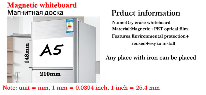 Placa de geladeira magnética a5, placa para apresentação, funciona com imãs, para casa, cozinha, escritório, placa branca