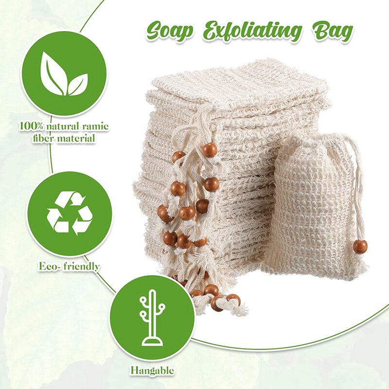 36 Pack Soap Exfoliating Bags,Soap Saver Made Sisal Mesh Soap Bag Bar Soap Bag with Drawstring for Bath & Shower Use