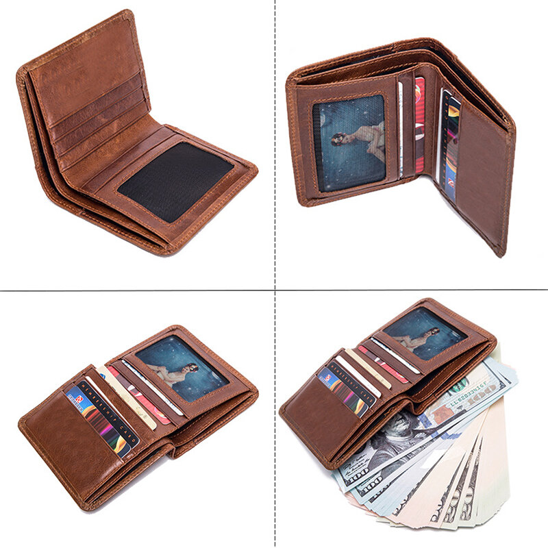 Dascusto Anti-Diefstal Carving Custom Naam Smart Wallet Voor Mannen Vintage Echt Lederen Korte Portemonnee Met Foto Pocket Vakantie gift