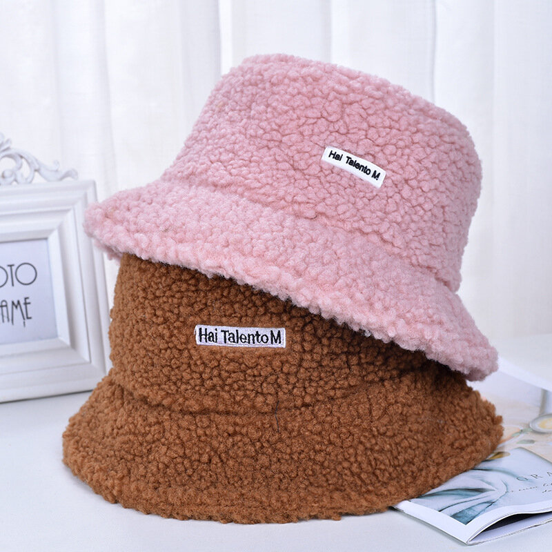 Lamb Wool Faux Fur Bucket Hat Winter Warm Velvet Hats for Women Lady Thicken Panama Outdoor Fisherman Hat Caps Female