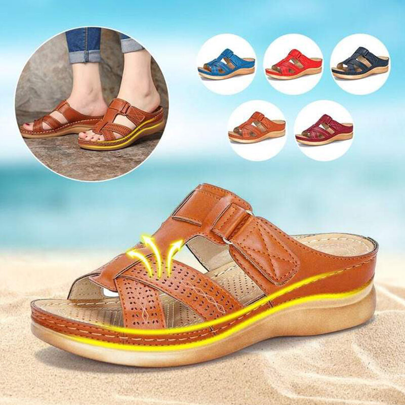 Femmes d'été bout ouvert confortable sandales Super doux Premium orthopédique bas talons marche sandales orteil correcteur Cusion livraison directe