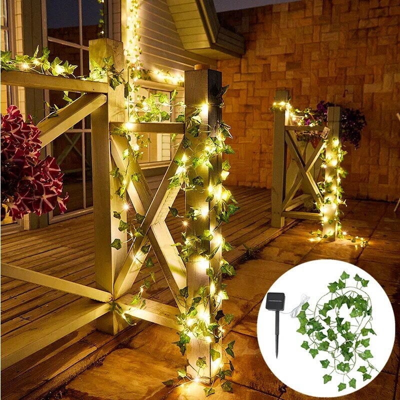Luces Led solares para exteriores, guirnalda de hojas de plantas, decoración, adornos para Navidad bodas, 5/10m