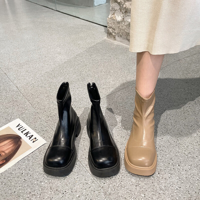 Botines Chelsea de piel sintética para mujer, botas con plataforma, Retro, a la moda, otoño e invierno, 2022