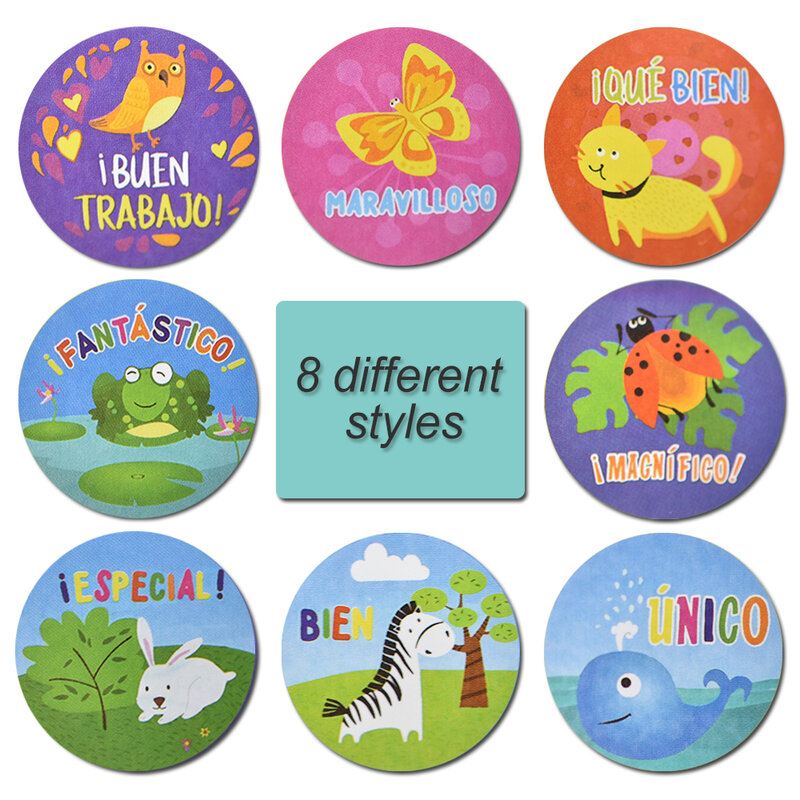 500 Stuks Leuke Dieren Spaans Beloning Stickers Voor Leraar Studenten Aanmoediging Woorden Sticker Kids Motivatie Cartoon Stickers