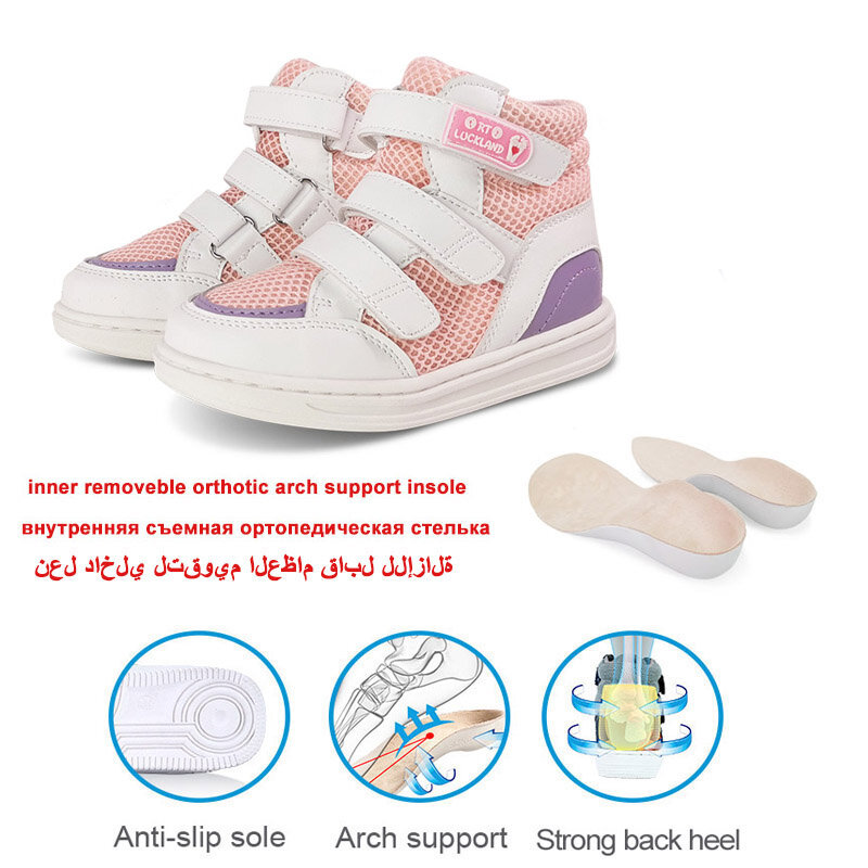 Ortoluckland Kids Sneakers Child Girls Rubber Boots Mesh Orthopedic Casual Running Shoes For Toddler's Flatfeet 10 To 12Years