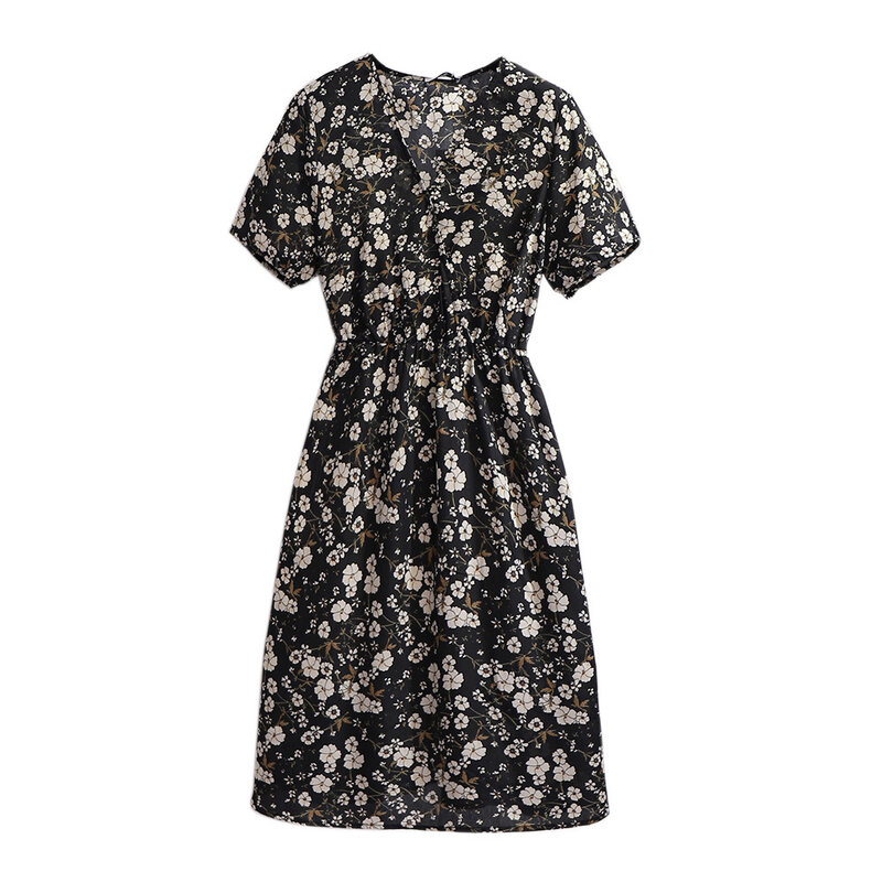 فستان شيفون حريري نسائي ، مقاس كبير 6XL ، طباعة زهور عتيقة ، ياقة على شكل v ، مقاس كبير ، صيفي