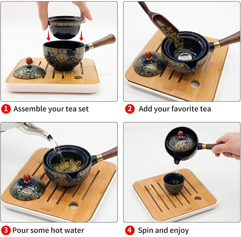 Juego de té chino de porcelana Gongfu, tetera portátil con rotación de 360, fabricante de té e infusor, bolsa de regalo todo en uno