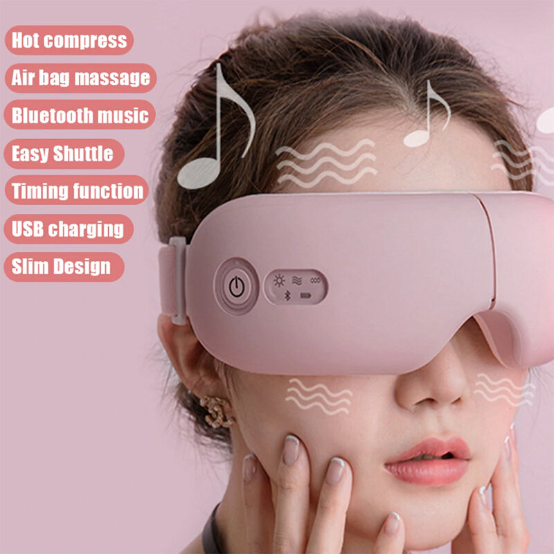 Bolsa de aire inteligente con vibración, cuidado ocular eléctrico instrumento masajeador, soporte de compresión caliente Bluetooth, gafas de masaje de fatiga ocular