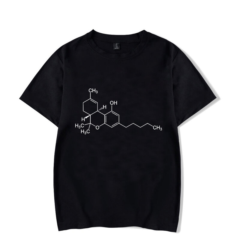 Thc molécula de maconha manga curta camiseta unisex alta rua vintage solto casual luminosa t-shirts rua moda hip hop