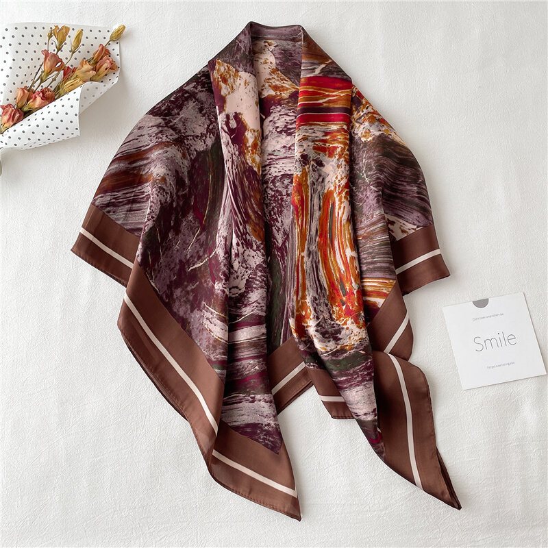 Sciarpa di seta quadrata di Design Pashmina donna Foulard scialli da donna Hijab avvolge stampa fazzoletto da collo fasce donna 2021 Bandana