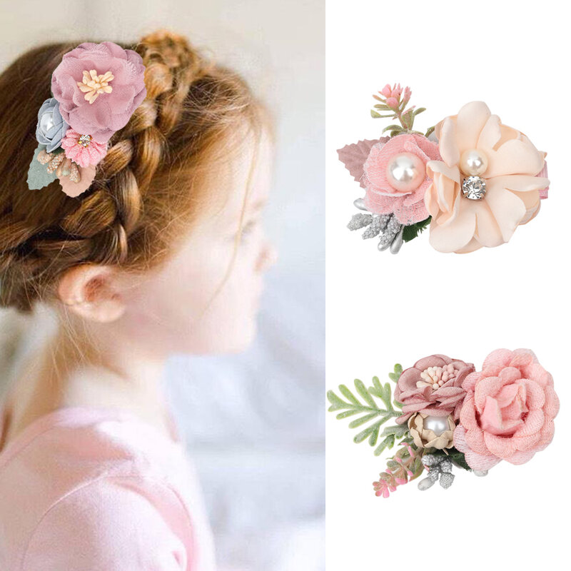 Pinzas para el pelo de flores artificiales para niña, horquillas hechas a mano, accesorios para el cabello para decoración del hogar, 3"