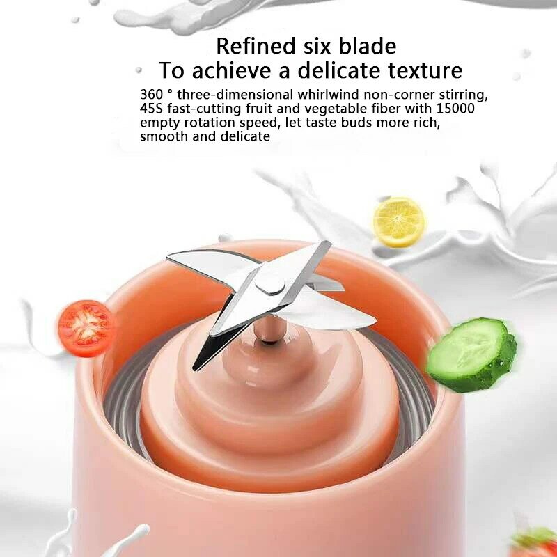 6-Blade แบบพกพาผลไม้ไฟฟ้า Juicer Mini Juicer Mini อาหารการประมวลผลน้ำถ้วยกีฬากาต้มน้ำถ้วย Juicer