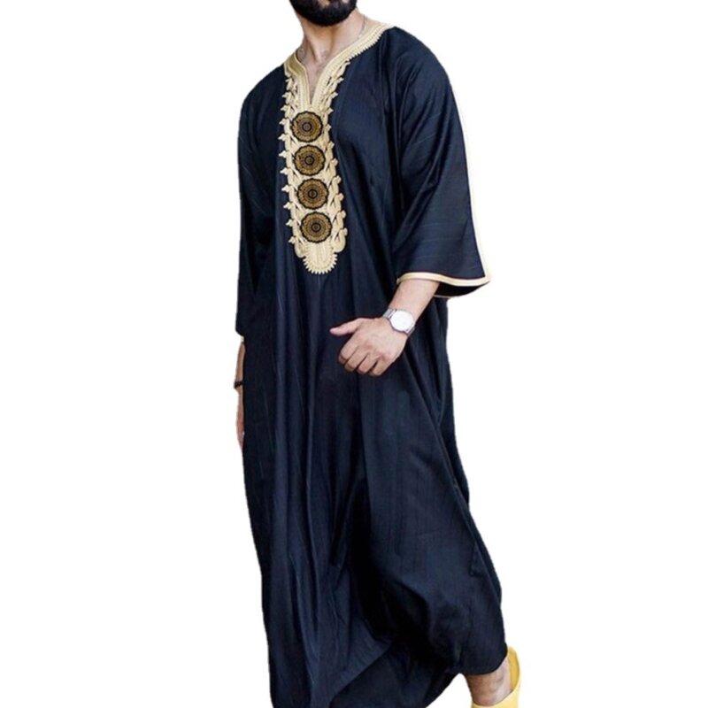 Gaun Panjang Dibba Pria Gaun Dubai Gaya Etnik Fashion untuk Pesta Malam L41B