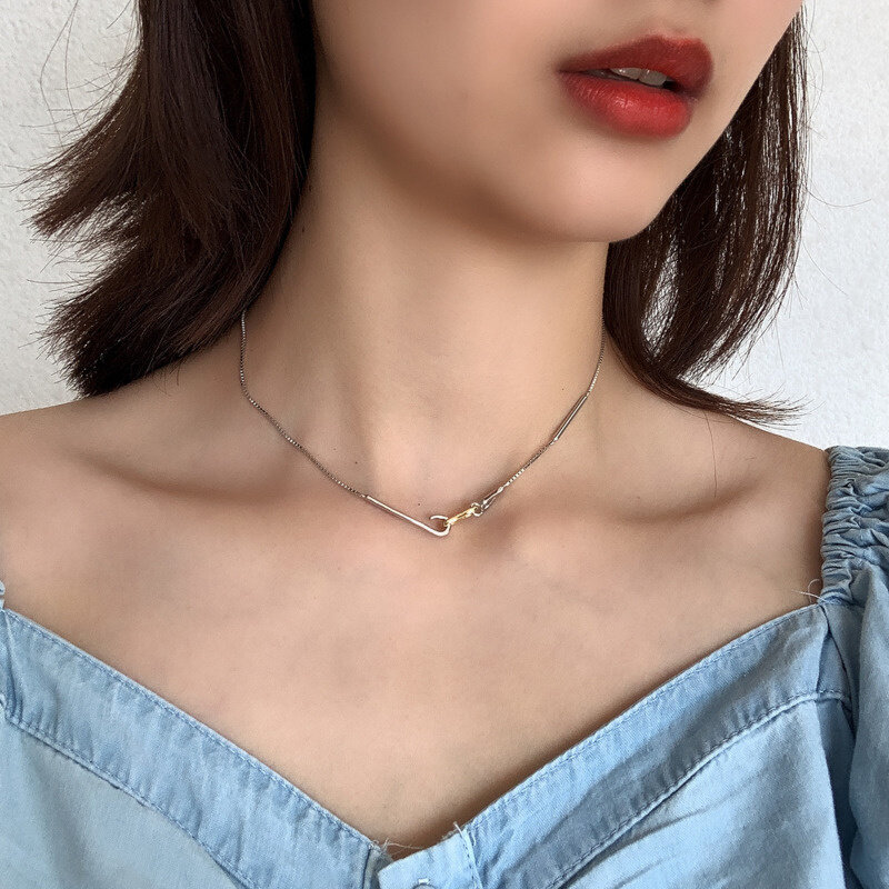 Koreanische Version 925 Sterling Silber Halskette Geschenk Für Frauen Geometrische Kurze Colliers Frauen Mode Anhänger Designer Schmuck