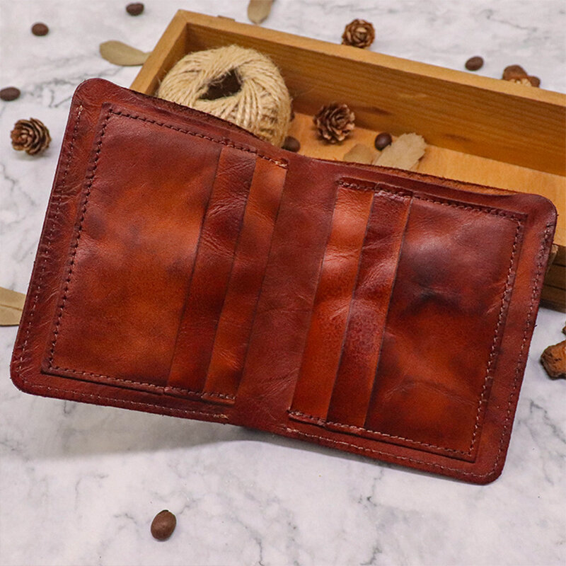2022 echtem Leder Brieftasche für Männer Vintage Faltig Kurze Bifold Mann Kompakte Geldbörse Kreditkarte Halter Vertikale Tasche Geld Tasche