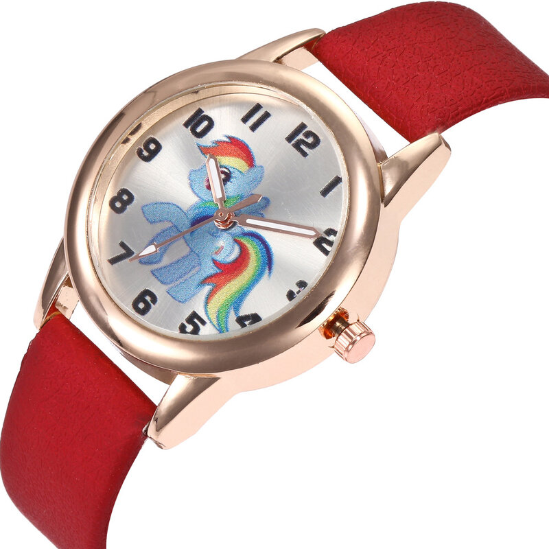 Skórzany kolorowy pasek zegarki dla dzieci chłopcy nadgarstek kucyk z kreskówki zegarek dla dzieci dla Kid Girls zegar prezent na boże narodzenie