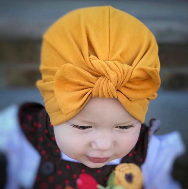 Newborn Toddler Tuban Soft Milk Fiber Solid Cap Bow Knot Boys Girls Infant Cute Beanies Cap Hat 9 Colors 0-12 Month